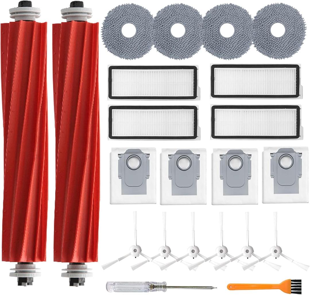 Accessories Kit for Roborock Qrevo S/Qrevo Plus/Qrevo Pro/Qrevo MaxV Not for Q RevoRobot Vacuum, 2 Main Brush Roller, 4 Hepa Filters,4 Mop Pads, 4 Dust Bags, 6 Side Brush, 22 Pack Replacement Parts