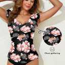 Aleumdr Two Piece Tankini Swimsuits for Women Cutout Tummy Control Bathing Suit Ruffled V Neck Tank Tops with Bottom (Black, XL)