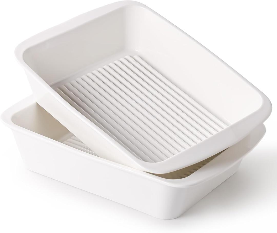 Baking Dish for Oven, 9.3'' x14'' Ceramic Casserole Dish, Lasagna Pan, Oven Safe Bakeware Sets with Handles, Microwave, Dishwasher Safe, Home Decor, Wedding Gift, White, Set of 2