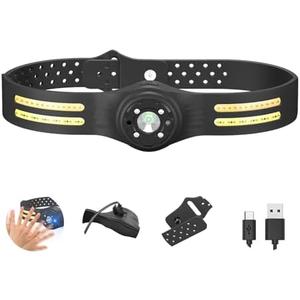 PINSAI COB 270° Wide Beam Headlamp Flashlight, LED Rechargeable Silicone Headlight with Motion Sensors, 6 Modes of Lightweight Waterproof Head Lamp for Outdoor Running Cycling Camping, Pack of 2