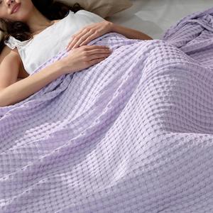 Bedsure Cooling Cotton Waffle Queen Size Blanket - Lightweight Breathable Blanket of Rayon Derived from Bamboo for Hot Sleepers,Light Purple, 90x90 Inches