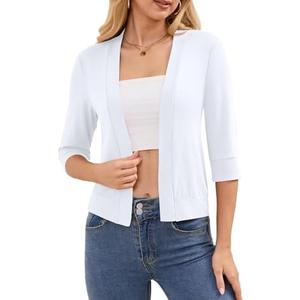 DouBCQ Shrugs for Women 3/4 Sleeve Cropped Cardigan Open Front Lightweight Bolero, Large