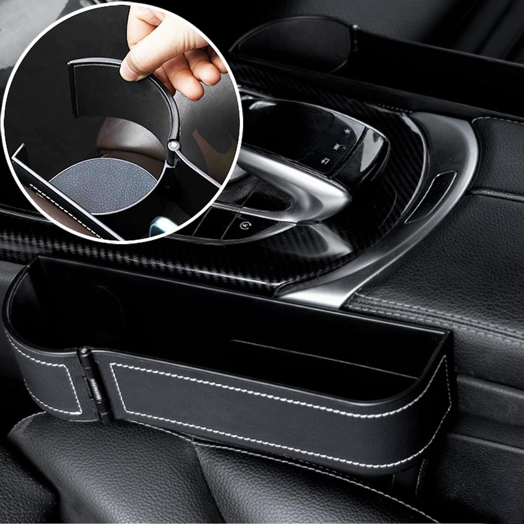 Car Seat Gap Filler Organizer(2 Pack), Adjustable Car Leather Cup Holder Gap Bag, Car Seat Gap Storage Box, Car Organizer Between Seats for Phone, Glasses, Keys, Cards(Black)