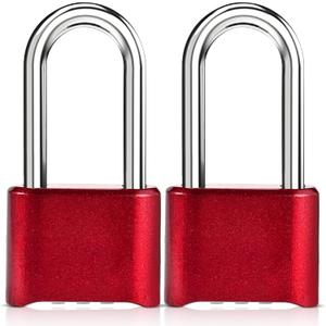 Combination Lock, 4-Digit Heavy Duty Combo Lock, Combination Padlock Outdoor Waterproof Gate Locks for Outdoor Fence, Locker, Sheds, Gym, Gate Hasps (Long Shackle) (2pcs-Red)