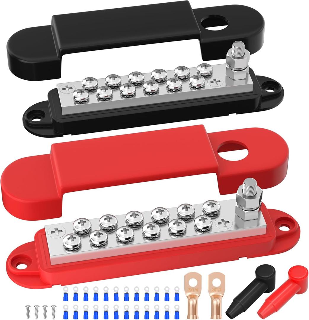 RVBOATPAT Power Distribution Block 12V 150A 1/4" Stud Marine Bus Bar 12 Volt DC Battery Busbar for Boat Automotive Solar Wiring