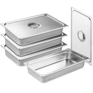VEVOR 4 Pack Stainless Steel Hotel Pans with lid,Full Size 4 Inch Deep 0.8mm Thick Anti-Jam Commercial Food Pans for Steam Tables, Restaurants, Catering & Industrial Use