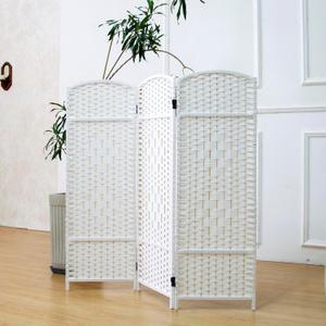Furnnylane 3 Panel Rattan Divider Short Room Partition Screen,Double Sided Folding Divider for Room Separation,White,47.2" H x 47.2" W