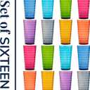 US Acrylic Splash [Set of 16] 18 ounce Plastic Stackable Water Tumblers in Jewel Tone Colors Value Set of Drinking Cups, Reusable, BPA-free, Made in the USA, Top-rack Dishwasher Safe
