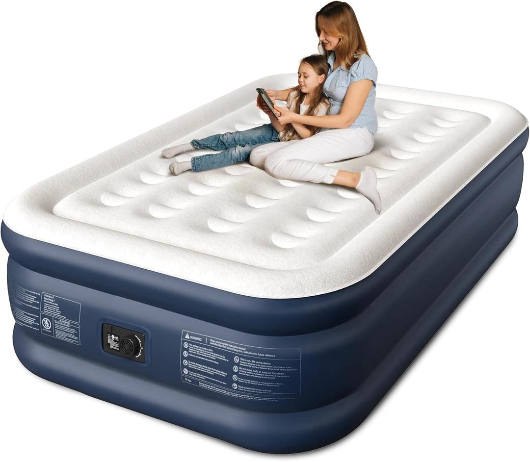 CHERIMOR Air Mattress, 18" Raised Full Size Self Inflatable Blow Up Mattress with Built in Pump, Thick Comfort Air Bed with Carry Bag for Camping, Guests & Home, 600lb Capacity Colchon Inflable