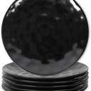 vicrays Ceramic Dessert Salad Plates, 8 Inch, Microwave, Oven, and Dishwasher Safe, Round, Porcelain Fluted Suitable for Snacks, Appetizer, Home, Party, Restaurant - Set of 6 Black