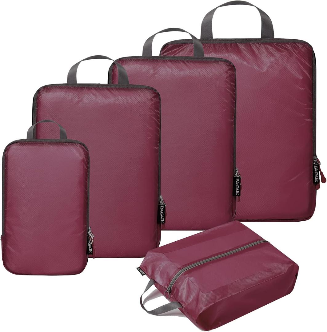 BAGAIL 5 Set Ultralight Compression Packing Cubes Travel Accessories Expandable Packing Organizers(Burgundy)