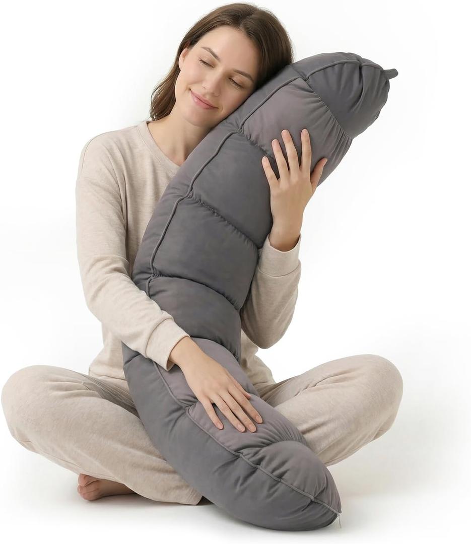 Peallow(Pat. Pend) Long Round Body Pillow for Adults, Bolster Pillow for Sleeping, Soft and Supportive Pillow for Sleeping & Lumbar Support