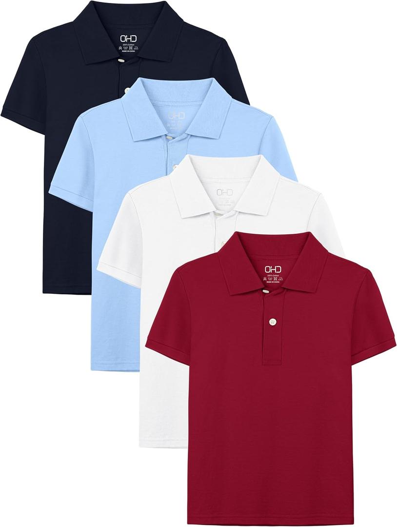 OHD 4 Pack Boys Polo Shirt Cotton School Uniform Polo Shirts for Boys Soft Kids Polo Shirt Multiple Color Short Sleeve Polo (X-Small, Navy Bluesky Bluewhitered)