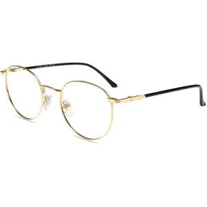Firmoo Blue Light Blocking Glasses for Computer Reading Retro Metall Round Frame for Women Men, 0.0x