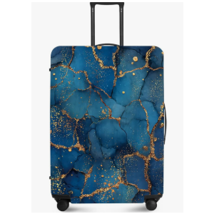FOREVER QUEEN Blue Gold Luxury Marble Luggage Cover Suitcase Protector Suitcase Cover Anti-Scratch,Stretchable Bag Cover Washable Durable Polyester, L