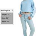 EXARUS Girls Crop Sweatshirts Tie Dye Pullover Checkered Print Crewneck Long Sleeve Casual School for Kids 6-12Y (Blue)