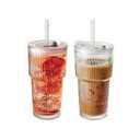 SUROQUE 20oz Ribbed Glass Tumblers with Lid & Straws