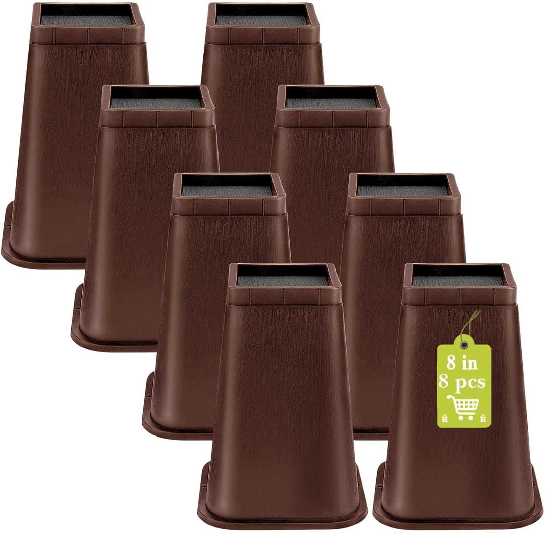 8 Pack Furniture Risers 8 Inch, Bed Risers Heavy Duty for Table Desk Couch Sofa Cabinet Bed Frame Dorm, Square Table Leg Risers Lift Height 8", Chocolat Brown