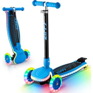 ZIFFY 3-Wheel Light-Up Kids Scooter, Kids Balance Scooter for Boys Girls with 20 Dynamic LED Lights, 4 Adjustable Height, Lean-to-Steer Design with Anti-Slip Wide Deck for Stability - Up to 110LBS (Blue)