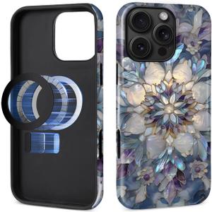 DAIZAG Case for iPhone 16 Pro, Compatible with MagSafe, Magnetic Phone Glossy Cover,Hybrid Heavy 2 in 1 Full Body Rugged Shockproof-Stained Glass Christmas Iridescent Snowflake