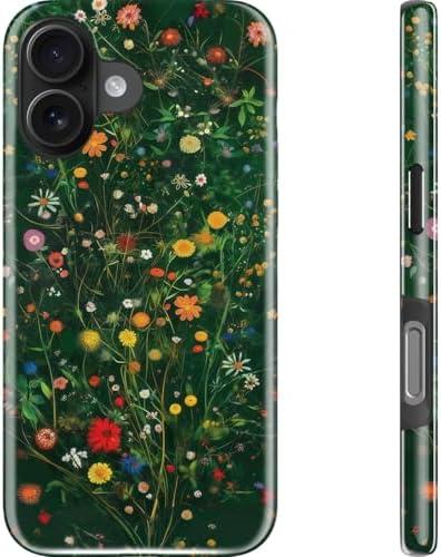 DEENAKIN for iPhone 16 Case - Wireless Charging Compatible - Dual-Layer Hard Shell & Silicone Cover - Shockproof Protective Phone Case with Trendy Cute Designs for Women - Joyful Garden Pattern