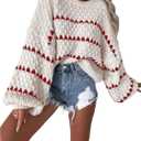 GORGLITTER Women's Striped Long Sleeve Oversized Chunky Sweater Trendy Fall Cozy Cute Cable Knit Pullover Sweater Tops (Medium, White)