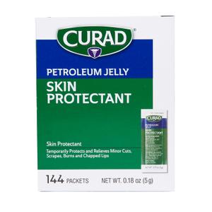 CURAD Petroleum Jelly Skin Protectant, Healing Ointment for Dry Cracked Skin, 144 Count Packets, EXP: 09/2028