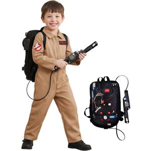 DINIZIMO 3 Pcs Ghost Costume Kids Deluxe Set for Halloween Dress Up Party and Roleplay Cosplay with Proton Pack (Medium)
