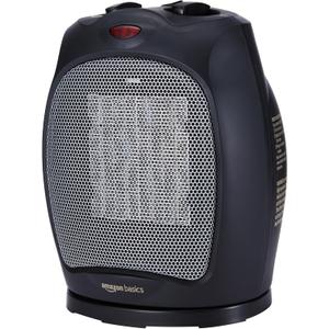 Amazon Basics Oscillating Ceramic Space Heater, Portable Heater for Indoor Use, for Office and Home, With Overheat and Tip-Over Protection, Thermostat, 1500W, Black, 7.52"D x 6.34"W x 9.45"H