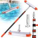 16FT Telescoping Pool Pole with 19" Pool Brush Head,Reinforced Aluminum Adjustable Extension Pole,Heavy Duty Adjustable Pool Cleaning Pole for Inground & Above Ground Pool Wall Tile Floor Cleaning