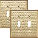 Monarch Abode 2-Gang Toggle Wall Plate, Hand Hammered Metal Switch Wall Plate, Decorative Light Switch Cover Plate for Electrical Outlet, Brushed Gold