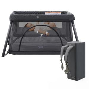 Travel Crib,Portable Crib for Baby, Pack and Play for Babies and Toddler, Lightweight Backpack Design,Foldable Travel Baby Playpen with Mattress(Dark Grey)