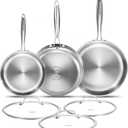 DELARLO Tri-ply Stainless Steel Frying Pan Set 8" 10" 12" With 3 Lid Induction large Skillets Chef's Pan,Pots and Pans Set Kitchen Cookware Set Suitable for All Stove
