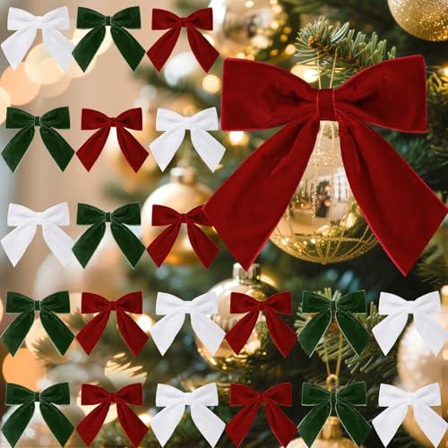 Glitinsel 30 Pcs Velvet Ribbon Bows 5" x 4" Pre Tied Christmas Velvet Bows with Twist Tie for Gift Packaging Christmas Tree Wreaths Door Windows Wedding Party Decoration(Xmas Colors)