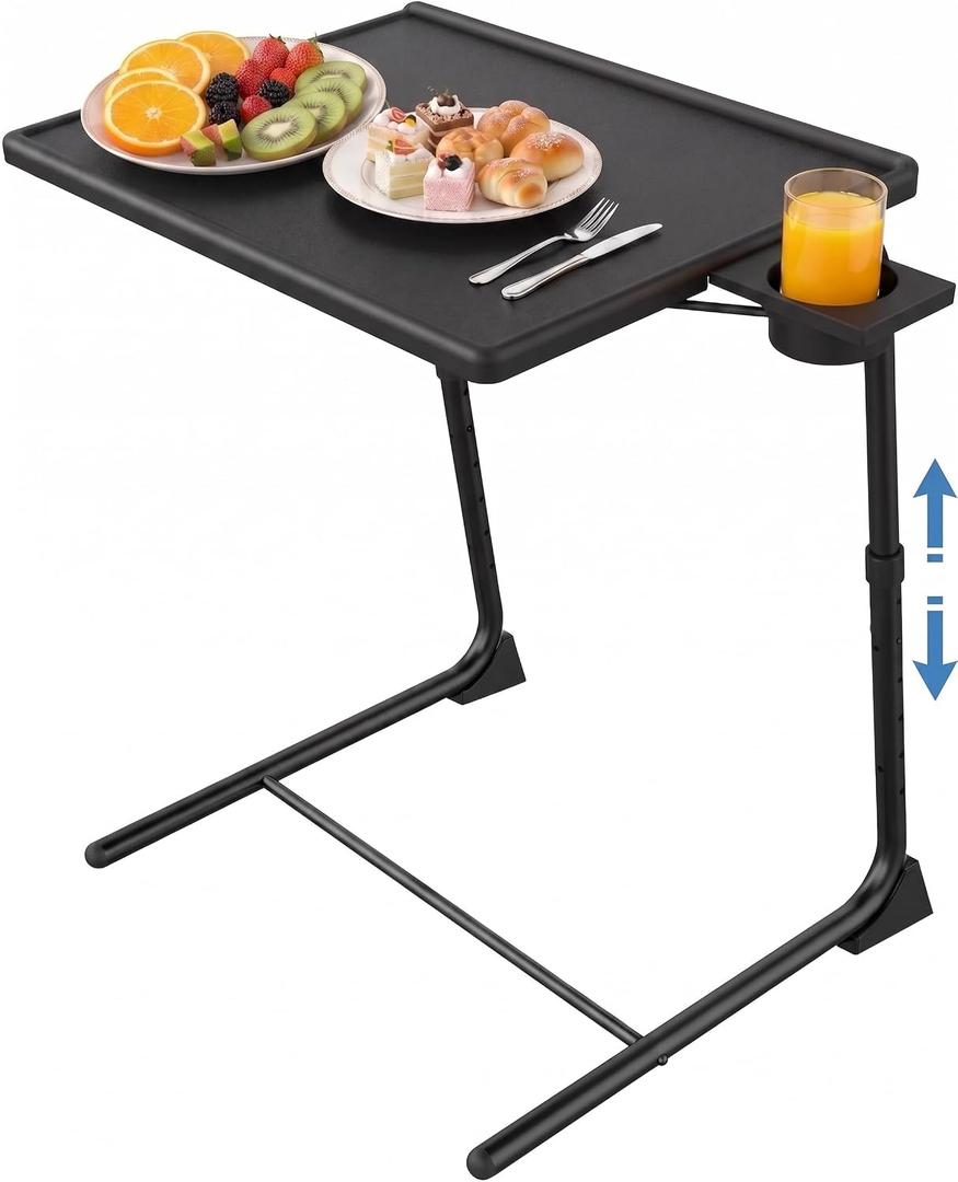 HUANUO TV Tray, Adjustable TV Tray Table - TV Dinner Tray on Bed & Sofa, Comfortable Folding TV Tray with 6 Height & 3 Tilt Angle Adjustments (Black), 1 Pack