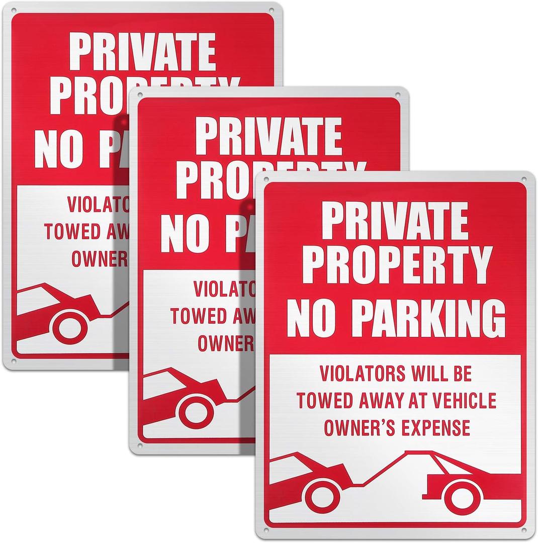 3 Pieces No Parking Sign, 14 x 10 Inches Reflective Private Property Sign Violators Will Be Towed, Rust Free Aluminum, UV Protected, Weather Resistant, Waterproof, Durable Ink, Easy To Mount