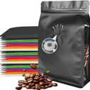 Coffee Bags with Valve, 50pcs Zipper Coffee Bean Storage Bags, Black Aluminum Foil Stand Up Pouches with Window for Home Business (16oz, 1lb)