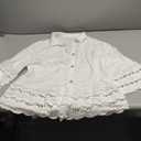 Cicy Bell Womens 3/4 Bell Sleeve Button Down Shirts Casual Ruffle Hem Tops Eyelet Blouse (Medium, White)