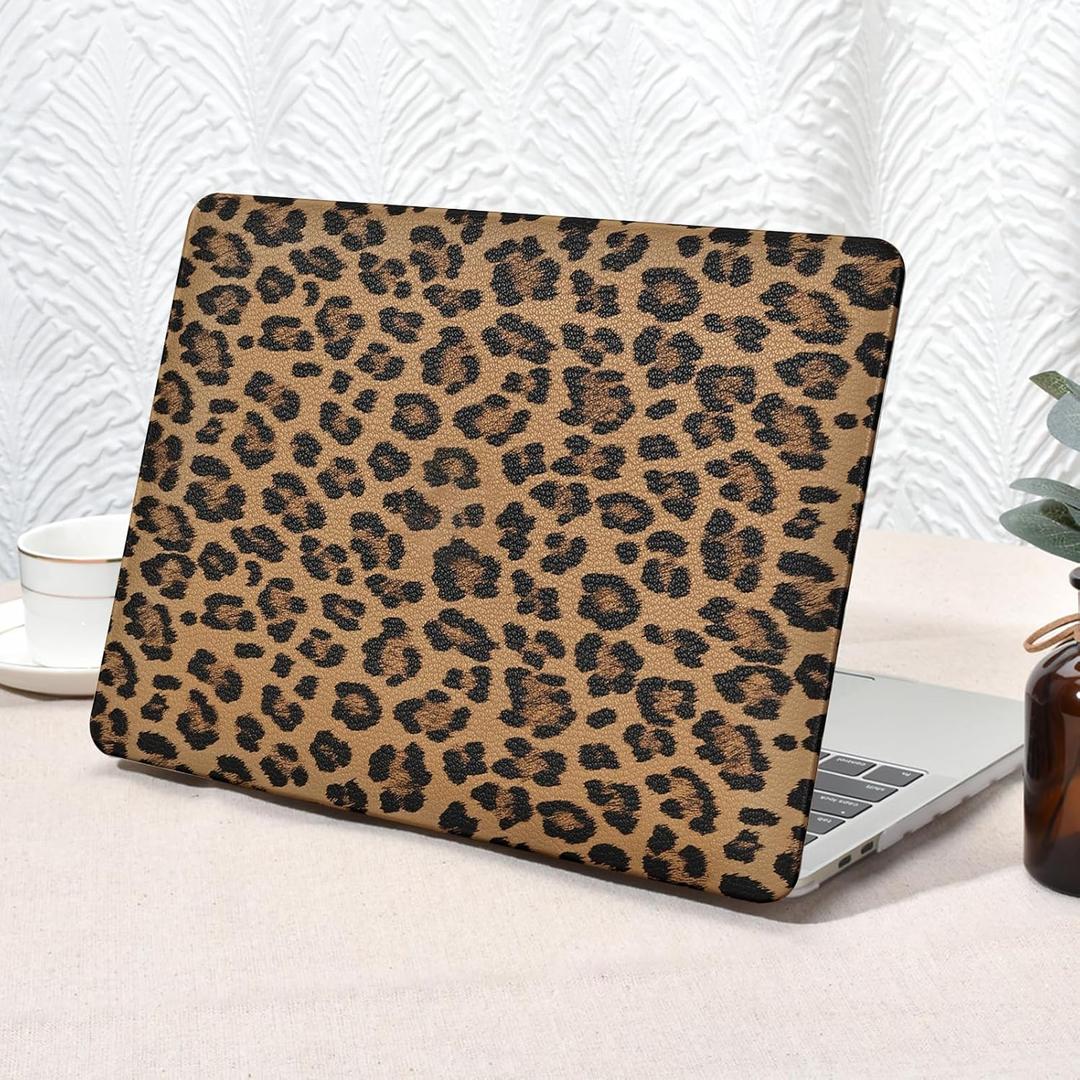 Seorsok Compatible with MacBook Pro 13 inch Case M2 2023,2022,2021-2016 A2338 M1 A2251 A2289 A2159 A1989 A1708 A1706,Elegant Leopard Grain Leather Plastic Hard Shell Case & Keyboard Cover, Brown
