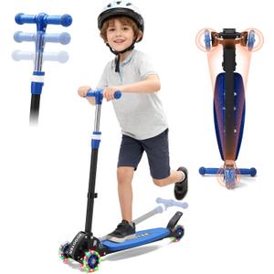 Scooters for Kids 6-8 8-12, Folding 3 Lighted Wheels Kick Scooter,3 Adjustable Height Handlebars, Lean-to-Steer,Widen Anti-Slip Deck, Heavy Duty Scooter for Boys Girls Ages 6-12,up to 170 Lbs