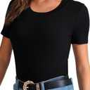 Womens Scoop Neck T Shirts Basic Ribbed Tees Fitted Tshirt Plain Short Sleeve Tops Casual, S