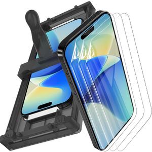 3 Pack for iPhone 16 Plus Screen Protector Film (NOT Glass), Ultra-Thin Flexible Hydrogel Film Screen Protector for iPhone 16 Plus with [Easy Installation Tray], Non-breakable