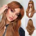 Honygebia Ginger Wig with Bangs - Auburn Wigs for Women, Copper Red Long Straight Layered Hair, Light Honey Blonde Dark Roots, Natural Synthetic Heat Resistant Wigs for Halloween/Christmas/Party