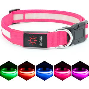 Vizpet LED Dog Collar, Light Up Dog Collar Adjustable USB Rechargeable Super Bright Safety Light Glowing Collars for Dogs (Large, Pink) (Large[18.89-23.62 inch/48-60cm])
