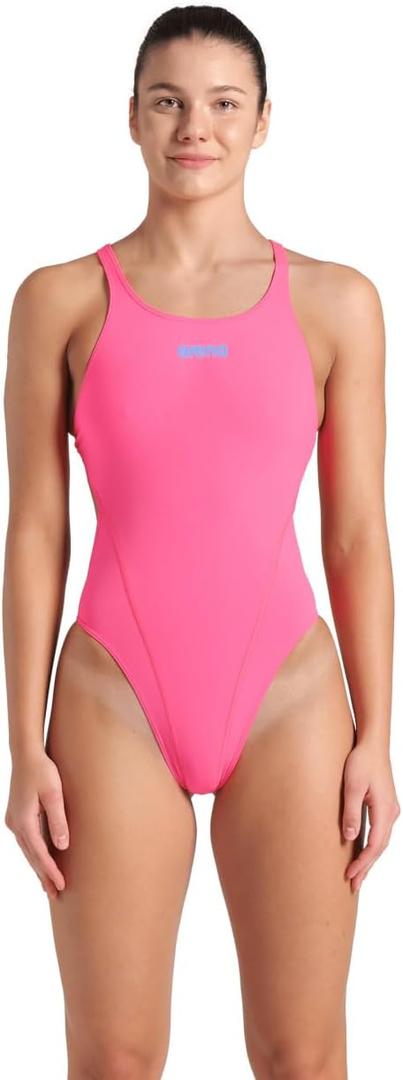 ARENA Women's Performance Solid Team Swim Tech Swimsuit (28, Shocking Pink/Blue River)