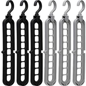 Closet Organizers and Storage,College Dorm Room Essentials, Multifunctional Organizer Magic Space Saving Hangers with 9 Holes Storage Organization for Wardrobe Black Gray (5 Pack, Multicolor)