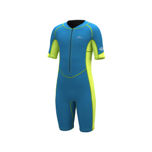 Kids Shorty Wetsuit 2mm Green Blue Front Zipper for Swimming 14