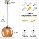 Amber Glass Pendant Lights Kitchen Island Globe Pendant Light Fixtures Modern Pendant Lighting for Bedroom Living Dining Room Light Fixture (9.84 in, 1 Pack)