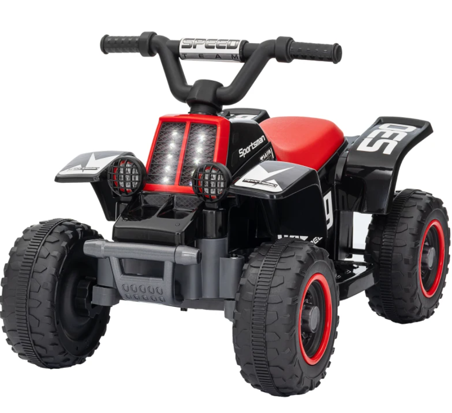 Qaba 6V Kids ATV Quad, 4 Wheeler Battery Powered Electric Ride on Car w/ Lights, Forward Backward, Black