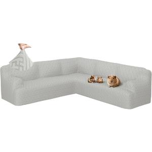 L Shape Sectional Couch Covers 1-Piece Stretch Corner Couch Covers Sofa Cover Non Slip Washable Sofa Slipcovers Soft Fleece Furniture Protector for Dogs Pet (X-Large, Ash Gray)